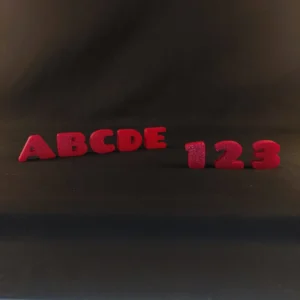 Alphabet et chiffres imprimés en 3D, couleur rouge bleu rose violet PLA biosourcé imprimé en France. Jeu éducatif enfant