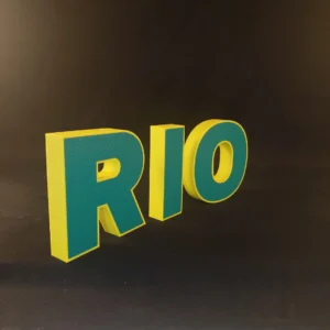 texte 3D imprimé RIO bicolore jaune et vert brésil