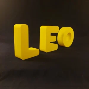 texte 3D imprimé alphabet3d.fr Prénom LEO jaune impression 3D fabrication française