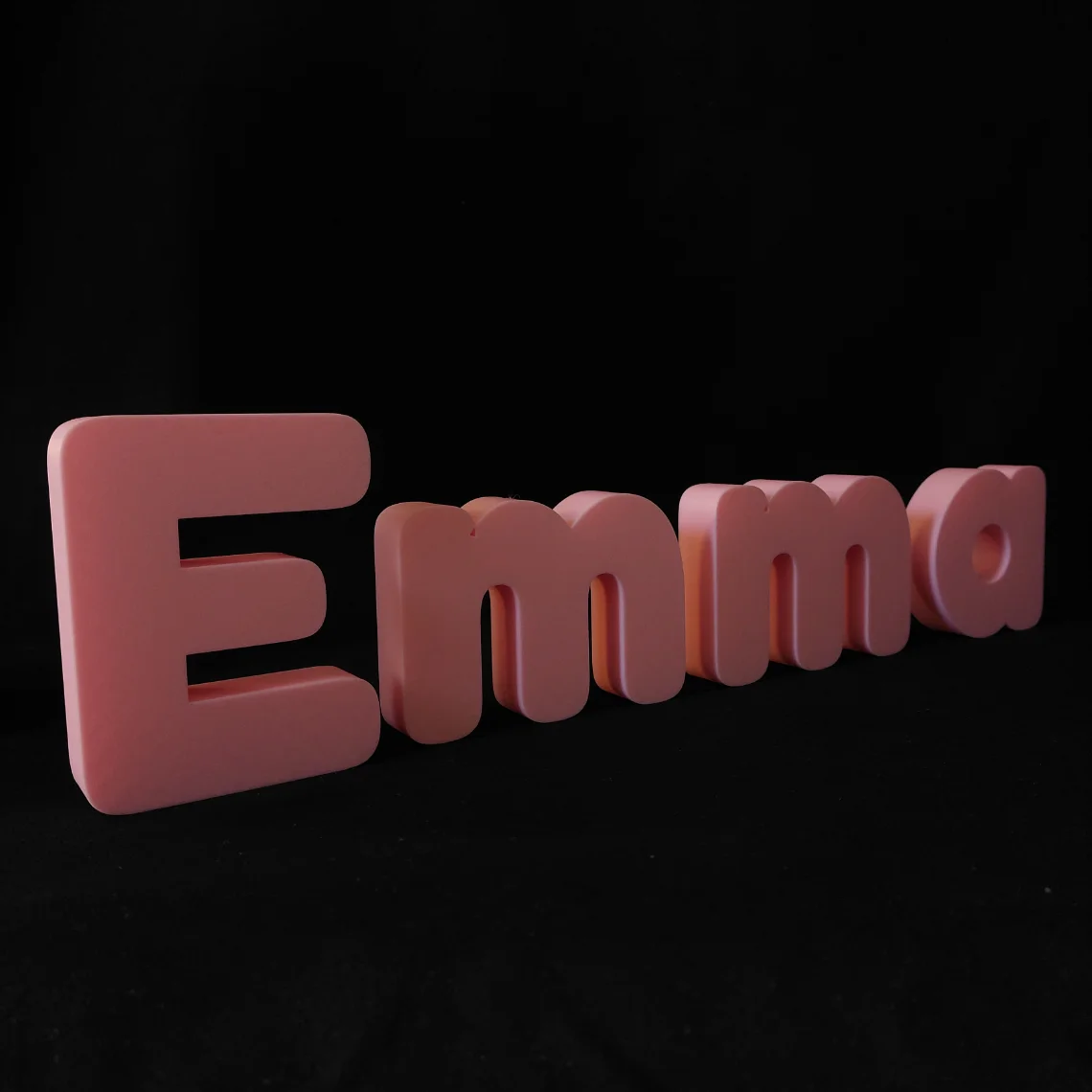 Prénom Emma imprimé en 3D sans socle rose sakura, lettres arrondies à poser sur étagère, PLA biosourcé