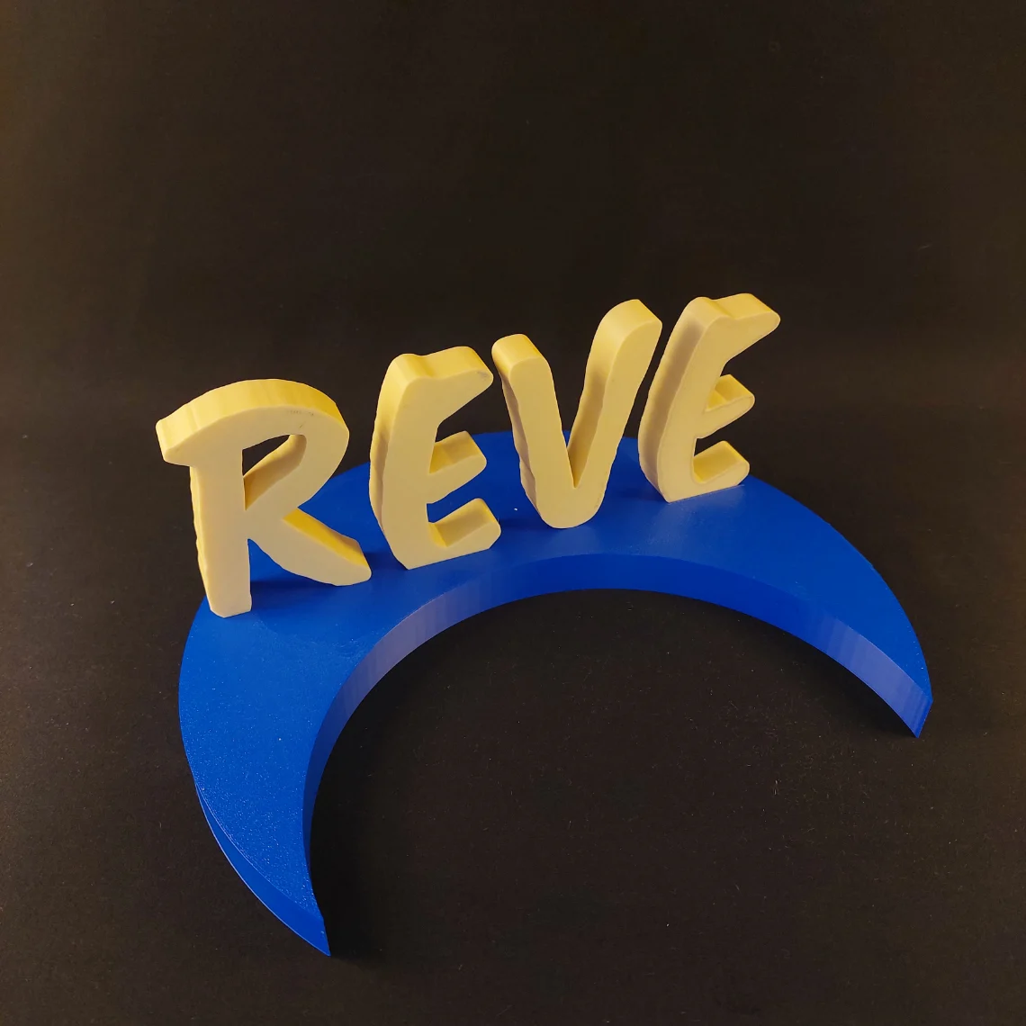 Texte impression 3D REVE sur socle en forme de quart de lune - fabriqué en France;