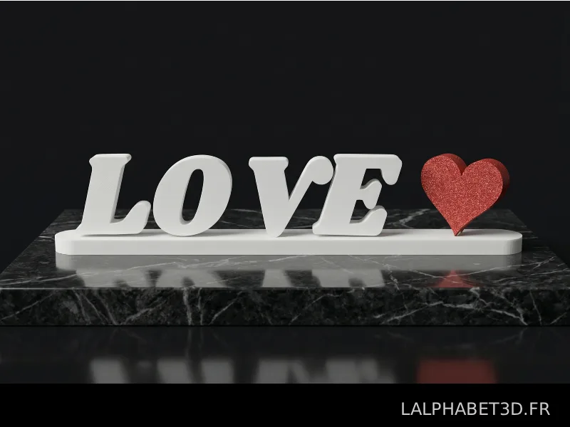 Texte 3D Love imprimé sur socle